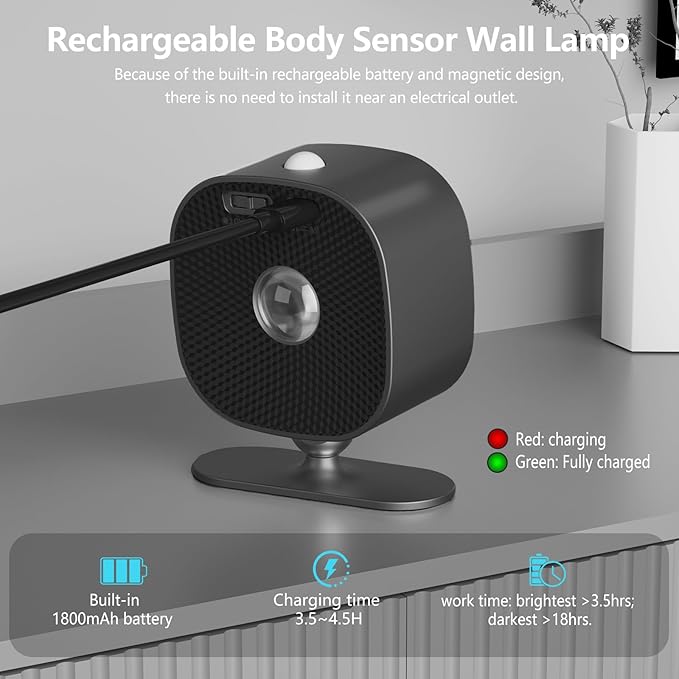 Motion Sensor Wall Sconces of 2PCS, Cordless Auto Motion Activated LED Wall Lights 360°Rotate& Rechargeable Battery Operated, 3 Brightness, Indoor Motion Detection Wall Lamps for Hallway Stairway