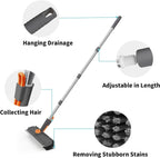 Floor Scrub Brush with Long Handle, 3 in 1 Scrape and Heavy-Duty Stiff Bristle Scrubber Brush for Cleaning Shower Bathroom, Patio, Garage, Kitchen, Wall and Deck (Gray, 1 Pack)