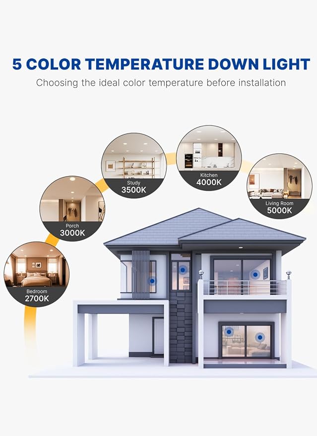 12 Pack 4 Inch LED Recessed Ceiling Light| 5CCT Dimmable 2700K-5000K| RA90 750LM 9W 120V| Ultra-Thin High Brightness Canless Wafer Downlight with Junction Box| IC ETL FCC Certification