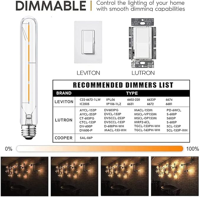 E26 LED Tubular Bulbs,Soft White 3000K,T10 Dimmable LED Bulb,8.9in Tube Edison Light Bulbs 4W Dimmable Tube Vintage Led Bulbs 40 Watt Equivalent,E26 Medium Base Lamp (4-Pack)