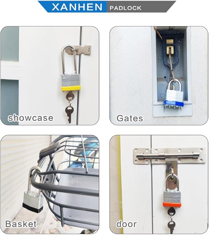 Lock Outdoor Padlocks, Key Lock, Padlocks with Same Key - Laminated Steel Keyed Padlocks with Long Shackle, 60 Pack, for Hasp Latch, Sheds, Fences, Storage Locker, School, Gym