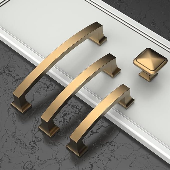 Asidrama 10 Pack 3 Inch(76mm) Hole Centers Champagne Bronze Kitchen Cabinet Handles, Gold Cabinet Pulls Kitchen Cabinet Hardware for Cupboard Drawer Pulls