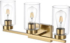 3-Light Bathroom Vanity Light, Modern Brushed Gold Wall Lights with Clear Glass Shades, Bathroom Wall Sconce Lamp for Mirror Living Room Bedroom Hallway