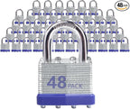 Lock Outdoor Padlocks, Key Lock, Padlocks with Same Key - Laminated Steel Keyed Padlocks with Normal Shackle, 48 Pack, for Hasp Latch, Sheds, Fences, Storage Locker, School, Gym