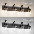 Ralbay Matte Black Bathroom Vanity Light 4-Lights Industrial Black Vanity Lights Clear Glass Vintage Edison Matte Black Wall Mount Light Fixtures for Bathroom