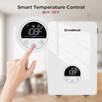 CAMPLUX Tankless Water Heater Electric 6kW at 240 Volts, Point of Use Instant Hot Water Heater CSA Approved with Temperature Display, Under Sink Self Modulating Technology, White