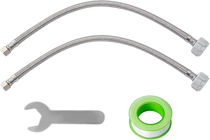 SUNGATOR 12'' Toilet Water Supply Line, 7/8" Ballcock x 3/8" Compression Toilet Hose Connector, 12 Inch Braided Stainless Steel Water Supply Line with 1 Wrench and Sealing Tape (2 Pack)