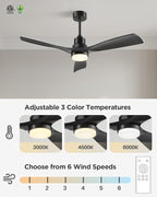 60 Inch Ceiling Fans with Lights Remote, Black Ceiling Fan with 3 Downrods, 3 Wood Blades, ETL Listed, Timer, 6 Speed Quiet Reversible DC Motor Outdoor Fans for Patios Bedroom Farmhouse