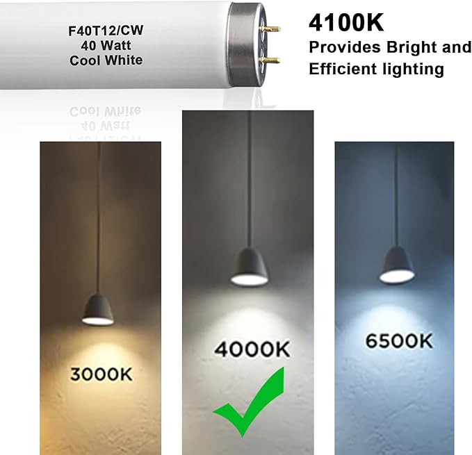 F40T12 48 inch luorescent Bulbs,T12 4 Foot Linear Fluorescent Tube,40 watts,2600 lumens,4100K Cool White,Replacement Tubes for Sylvania 21371 F40CWX,Philips 423129 F40T12/CW(6 Pack)