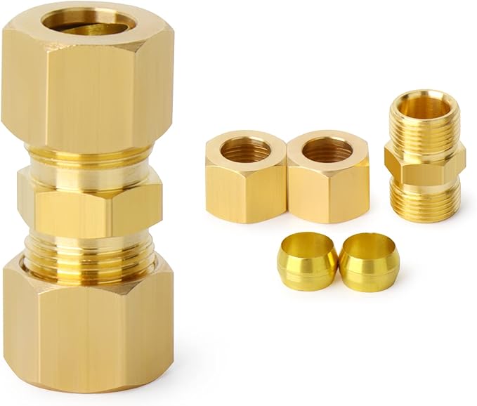 ChillWaves Brass Compression Tube Fitting, 1/2" OD x 1/2" OD Compression Union Connector(5-PACK)