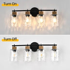 4-Light Bathroom Light Fixtures, Coastal Vanity Lights with Crystal Glass Shade, Black Bathroom Wall Lamp for Mirror Kitchen Hallway Bedroom