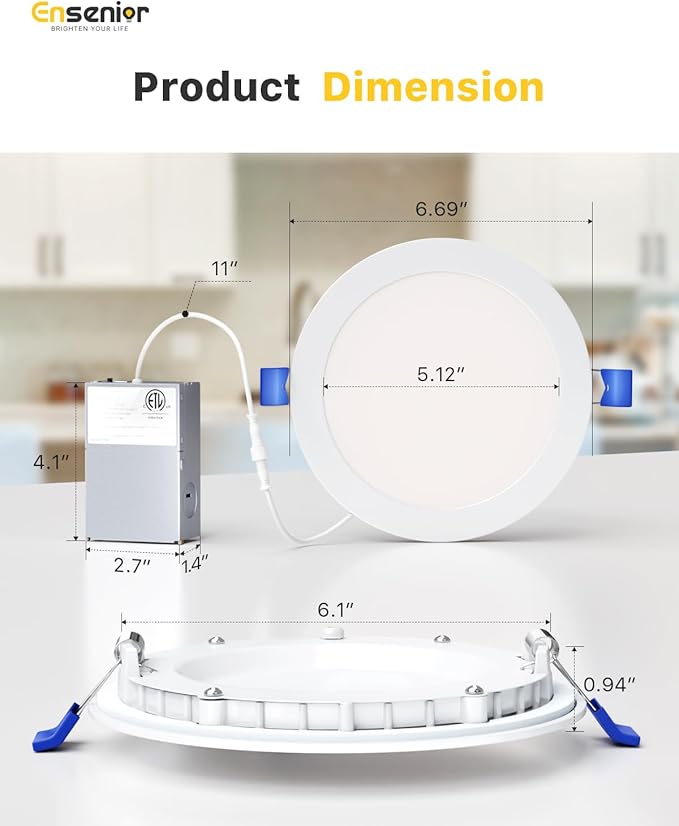 Ensenior 36 Pack 6 Inch LED Recessed Light, Dimmable, 2700K-5000K 5CCT, 1200LM High Brightness, 12W 120V, Damp Rated, Ultra-Thin Canless Wafer Ceiling Light - ETL & FCC & IC