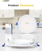 Ensenior 36 Pack 6 Inch LED Recessed Light, Dimmable, 2700K-5000K 5CCT, 1200LM High Brightness, 12W 120V, Damp Rated, Ultra-Thin Canless Wafer Ceiling Light - ETL & FCC & IC