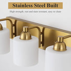 Stainless Steel Milk Glass Vanity Lights for Bathroom, 3 Light Gold Bathroom Light Fixtures Over Mirror, Ceramic E26 Sockets Wall Mounted