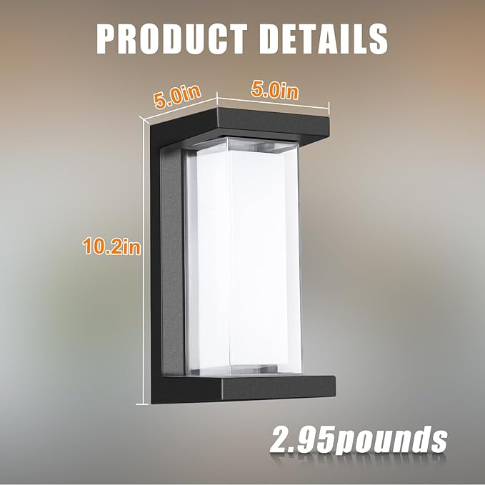 Juyace 18w Outdoor Porch Lights Exterior Lighting Fixtures Wall Mount Rectangular Modern Patio Sconces 1800Lm 6000k Aluminum Black IP65 for Garage House Front Door Entryway (2 Pack)