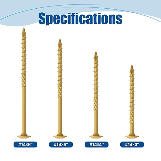 Lag Screws #14×4", 100PCS Heavy Duty Construction Screws, Rust Resistant, Washer Head, Bronze Coated External Wood Screws, Trusss Lag Screws, 2PCS T30 Star Bit Included