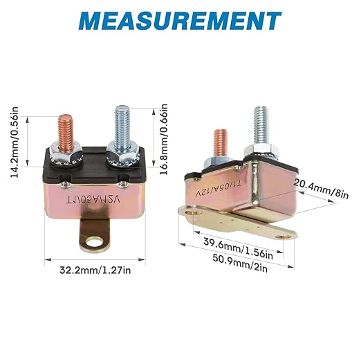 GLOSO Stud Type Circuit Breakers Auto Reset for Car Truck RV Automotive Marine Boat Trolling Motor & Custom Wiring Audio Battery Protection Crosswise Bracket, (T1) - 1 Pack (06A) E512