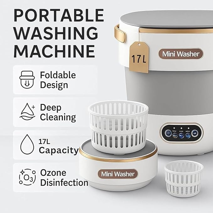Portable Washing Machine, 17L/4 Gal, Foldable Mini Washing Machine, Mini Portable Washer, Easy To Use, Quiet and User Friendly, Great for Dorms Small Apartments Travelling