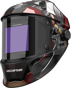 ARCCAPTAIN Large Viewing Screen 3.93"X3.66" Welding Helmet, True Color 1/1/1/1 Solar Power Auto Darkening Welding Hood with 4 Arc Sensor, Wide Shade 4/5-9/9-13 for TIG MIG ARC, Armour