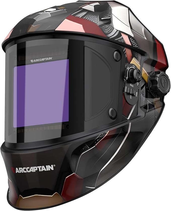 ARCCAPTAIN Large Viewing Screen 3.93"X3.66" Welding Helmet, True Color 1/1/1/1 Solar Power Auto Darkening Welding Hood with 4 Arc Sensor, Wide Shade 4/5-9/9-13 for TIG MIG ARC, Armour