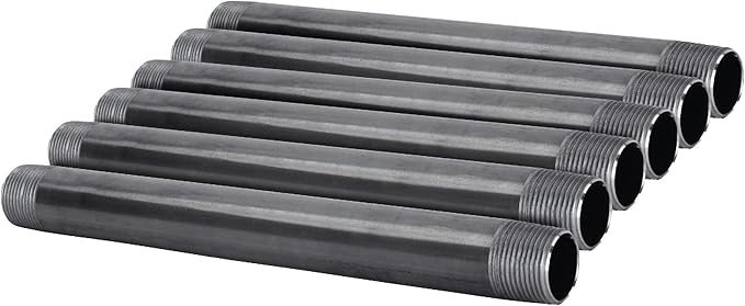 PIPE DÉCOR 1/2” x 7” Malleable Cast Iron Pipe Nipple, Pre-Cut Connectors, Industrial Steel Grey Fits Standard Half Inch Black Threaded Pipes Nipples and Fittings, Build Vintage DIY Furniture, 6 Pack