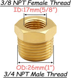 4PCS Brass Reducer Bushing, 3/4" NPT Male to 3/8" NPT Female Thread, Hex Reducing Convert Adapter Pipe Fitting Connector for Water/Oil/Gas