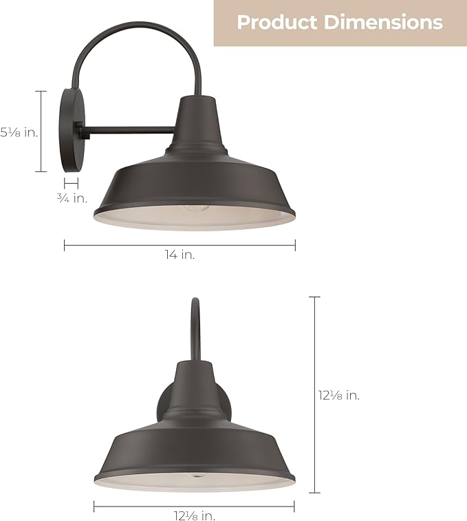 Builder Essentials Heritage Collection Gooseneck RLM Style Outdoor Farmhouse Barn Light with 12in Shade in Anti-Rust Dark Bronze Finish, Overall Extension 14in E26 Base Lamp