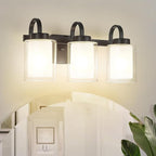 TENGXIN 3-Light Bathroom Vanity Light, Black Vanity Light Over Mirror, Farmhouse Wall Sconces with Dual Glass Shade, Modern Wall Lamp for Bedroom Hallway Living Room Cabinet