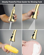 Hibbent Pull Down Spray Head for Kitchen Faucet, NSF/ANSI/CAN 61 & CUPC Certified 3-Function Spray Nozzle, 14 Adapters, Sink Faucet Head Replacement Compatible with Moen, Delta, Kohler, Polished Brass