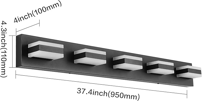SOLFART 5 Lights Bathroom Light Fixtures Modern Bathroom Lights Over Mirror Black Vanity Lights for Bathroom LED Light Fixture Restroom 5 Color Temperature Adjustable 5CCT