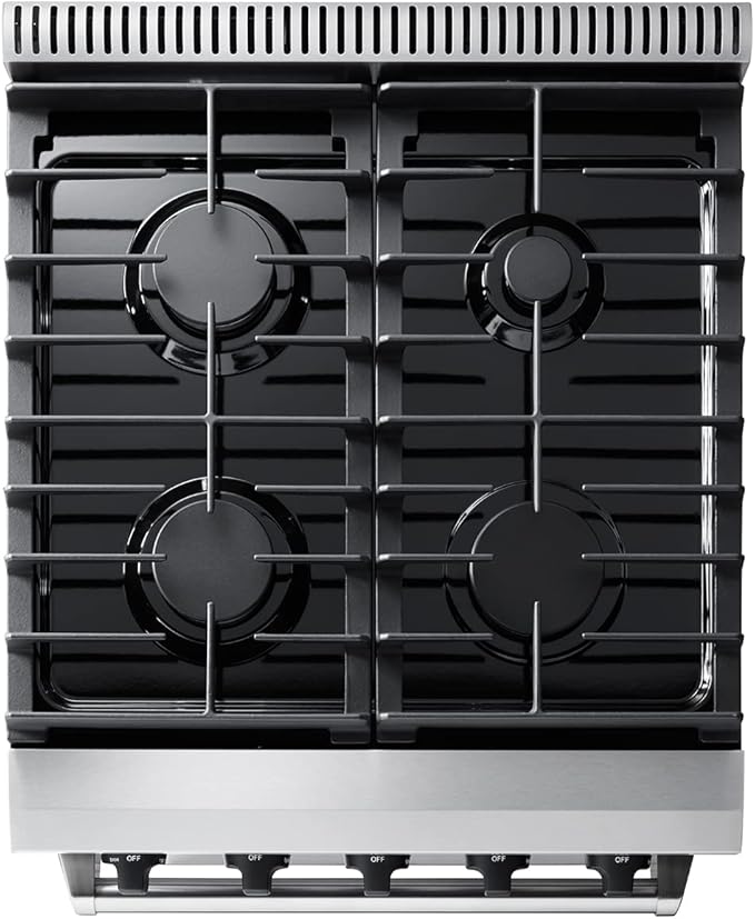 Thor Kitchen 24 in. Freestanding Gas Range LRG2401U with 4 Sealed Burners, 3.7 cu. ft. Oven, Storage Drawer, Cast Iron Grate in Stainless Steel