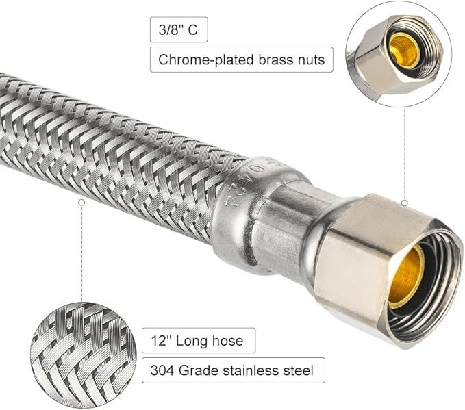 10-Pack EFIELD 12-inch Length Faucet Supply Lines, 1/2" FIP x 3/8" COMP Faucet Hose, Stainless Steel Braided Supply Line,(HOSE043-10PCS)
