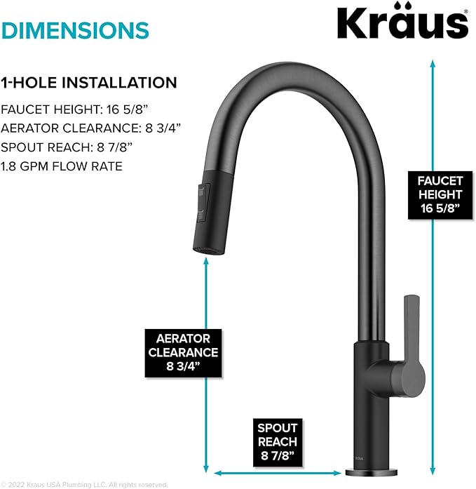KRAUS Oletto High-Arc Single Handle Pull-Down Kitchen Sink Faucets in Spot Free Black Stainless Steel, Kitchen Faucets with Pull Down Sprayer, KPF-2820MBSFSB