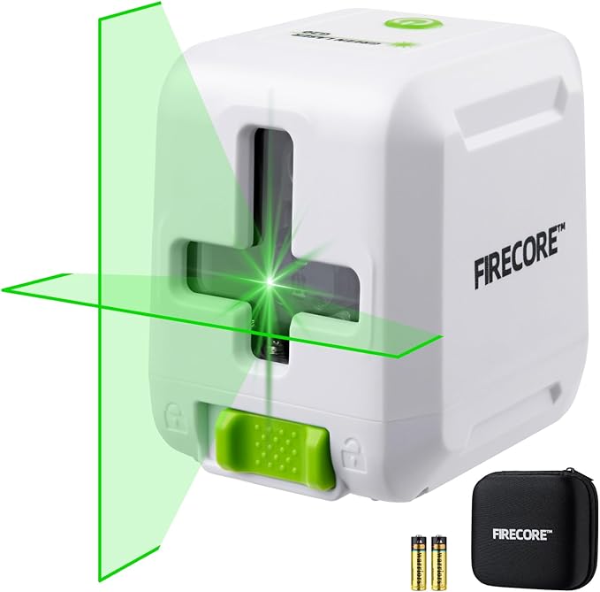 Firecore 82Ft Self Leveling Laser Level, Green Cross Line Laser Leveler Tool with Brightness Adjustment, Accurate Lazer Level for Picture Hanging Home Decoration,Battery Carry Pouch Included