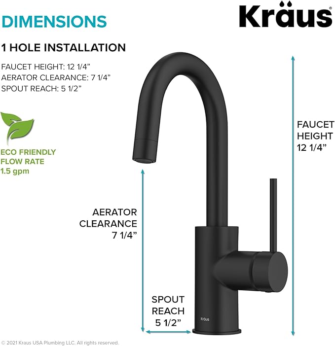 KRAUS Oletto Single Handle Kitchen Bar Faucet with QuickDock Top Mount Installation Assembly in Matte Black, KPF-2600MB