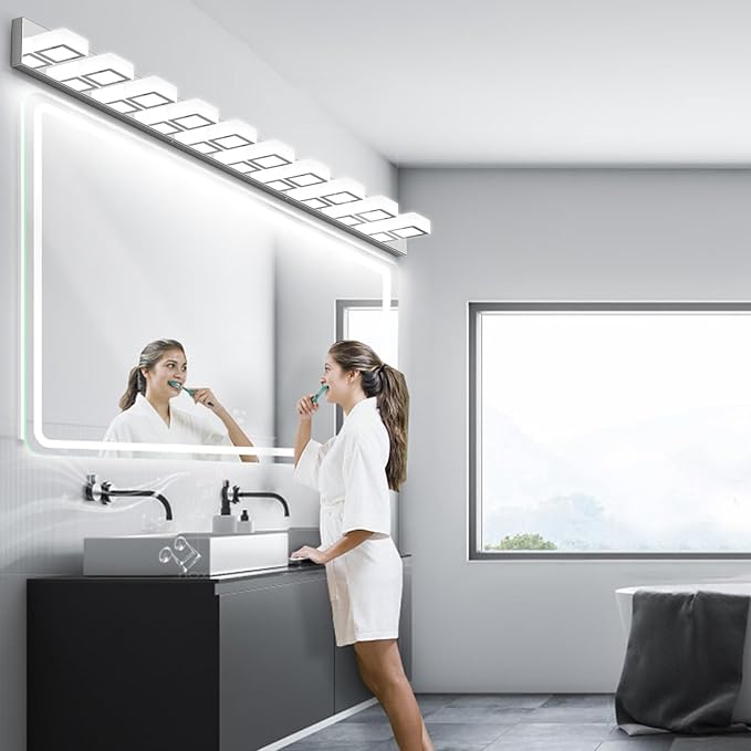 Ralbay 66inch Chrome Bathroom Vanity Lights Stainless Steel Acrylic LED Modern Chrome Bathroom Wall Lighting Fixtures