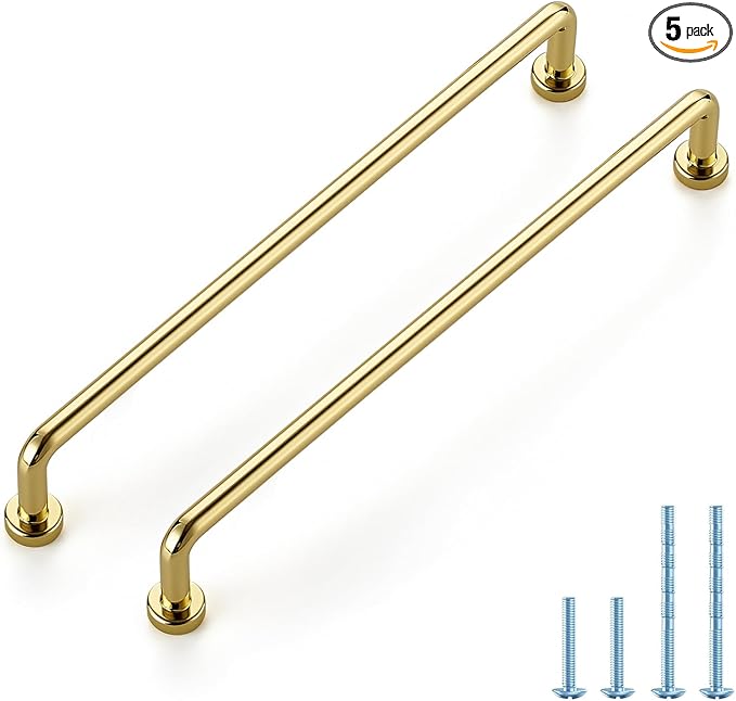 JOY DECOR Cabinet Pulls – 7-1/2 Inch Hole Center, Polished Brass, 5 Pack, Zinc Alloy Cabinet Handles for Drawers & Cupboard – Vintage Style Hardware for Kitchen, Bathroom, Dresser, Furniture Makeover