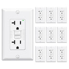 ELEGRP GFCI Outlet 20 Amp, Self-Test GFI Electrical Outlet with Narrow Design, GFCI Receptacle with LED Indicator, UL Listed, White, Wall Plate Included, 10 Pack