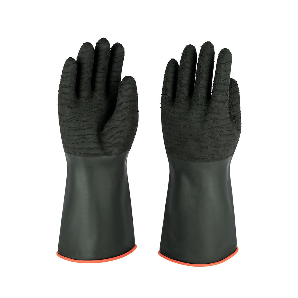 North Tower Heavy Duty Rubber Gloves, Industrial Gloves Waterproof Reusable Protective Work for Cleaning, Dishwashing, Upgraded with Non-Slip Design, Black（18in,1 pair）