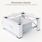 SKM 2 Pack Laundry Pedestals with Drawer - 28" Washer and Dryer Stand, Steel Washing Machine Raiser for Elevation, 14.3 Inches Height, White