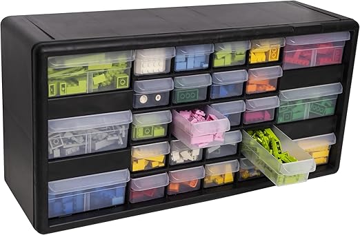 Akro-Mils 26-Drawer Plastic Drawer Storage Cabinet for Garage Organization, Bead Organizer, Building Bricks Storage, Teacher Toolbox, Makeup Organizer, 20" W x 6" D x 10" H, 10126 Black