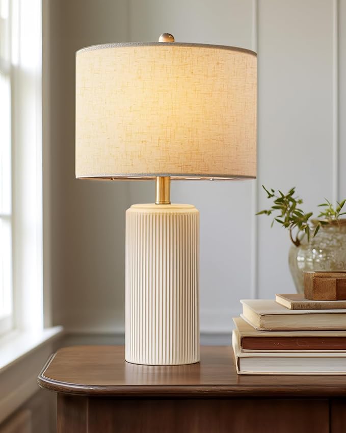 23" Ceramic Table Lamp Set of 2, 3-Level Dimmable Farmhouse Bedside Lamps for Bedroom, Nightstand Lamps for Living Room, Rustic End Table Desk Lamps with Rocker Switch, LED Bulb Included