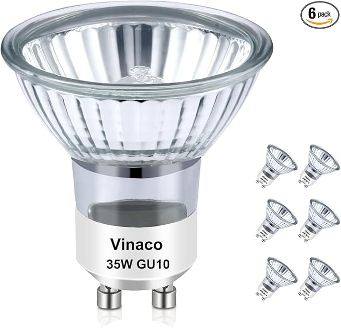Vinaco GU10 Bulb, 6 Pack Halogen 120V 35W, Dimmable, MR16 GU10 Light Bulb with Long Lasting Lifespan, gu10+c for Track&Recessed Lighting, Gu10 Base Bulb, 35W MR16/FL/GU10, Warm White