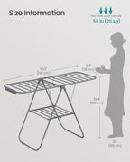 SONGMICS Clothes Drying Rack, with Sock Clips, Metal Laundry Rack, Foldable, Space-Saving, Free-Standing Airer, with 2 Height-Adjustable Gullwings, Indoor Outdoor Use, Gray ULLR052G01