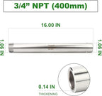 TAISHER 1PCS 304 Stainless Steel Pipe Fittings, 3/4" NPT Male Threaded, 16" Length Weld Nipple Cast Pipe