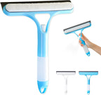 3 in 1 Spray Window Squeegee Cleaner Scraper, WindowSqueegee with Brush and Built-in Spray BottleAll-Purpose Shower Glass, Mirrors, Car, Home Window Cleaner Tool (Blue)