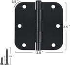 3 Pack Interior Matte Black Door Hinges Rounded 3.5 Inch x 3 1/2" Indoor Heavy Duty Metal Hardware Kits 3 ½" 5/8" Radius Office Flat Hinge for Bifold Doors Decorate Master Guest Bedroom Storage Room