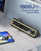 Desk Clamp Power Strip with Nightlight, 40W Fast Charging, 6FT Extension Cord, 4x20W USB-C & 2 USB Ports, 5 AC Outlets, Fits 1.69-Inch Table Edges