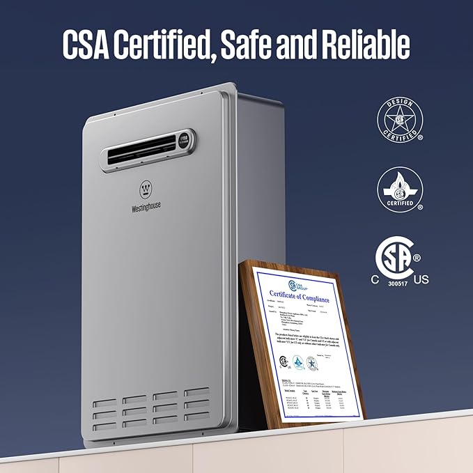 Westinghouse Natural Gas Tankless Water Heater Outdoor Installation Max 8.1 GPM 180,000 BTU, Temp Self Modulating Non Condensing High Efficiency Water Heater for House or Commercial, APOLO Performance