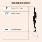 GameGem 2 Step Ladder Portable Folding Step Stool with Anti-Slip Pedal, Lightweight Stepladder Multi-Use for Home and Kitchen, Saving Space, White, 300lbs